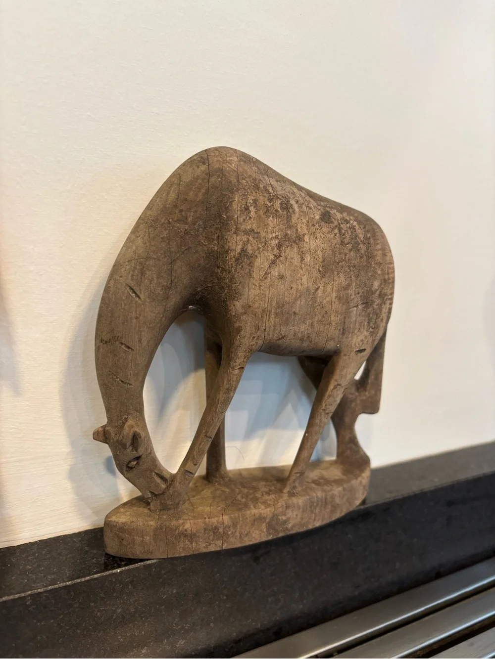Vintage Hand Carved Rustic Natural Wood Antelope Figurines, Matte, Set Of 2
